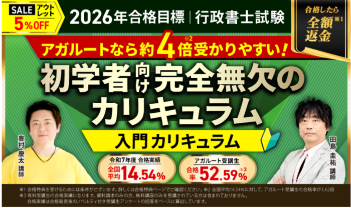 アガルートの行政書士講座キャンペーン情報